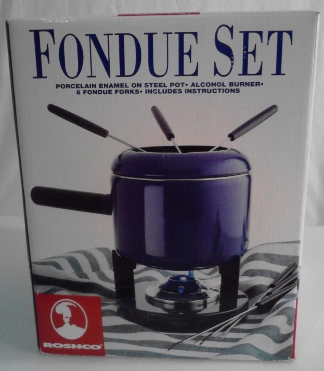 NEW Roshco Porcelain Enamel On Steel Pot Alcohol Burner Fondue Set Model 58901