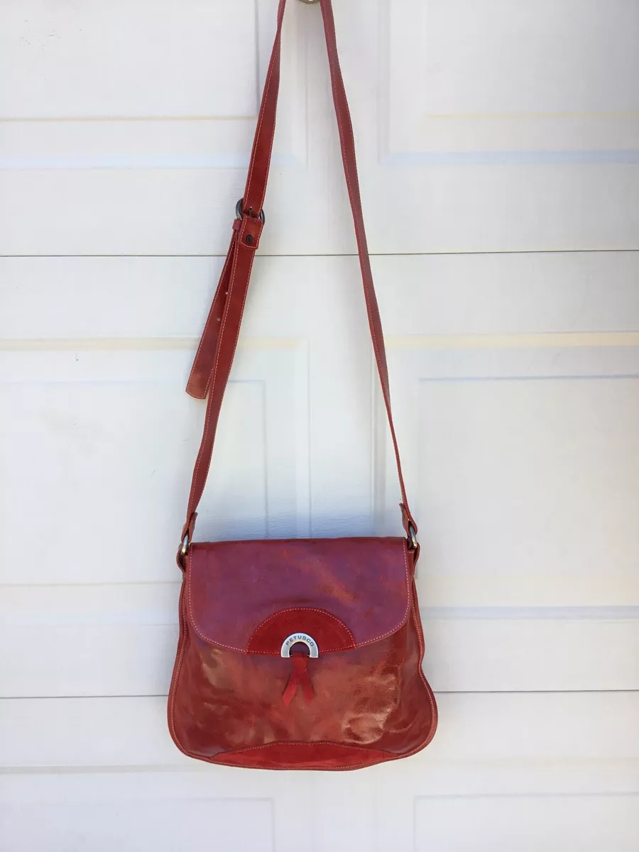 Petusco Red Genuine Leather Crossbody Purse Made in Spain Handbag