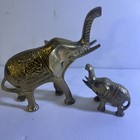 Vintage Mother & Baby Elephants Figurine Etched Ornate Solid Brass Sculptures  — photo 1