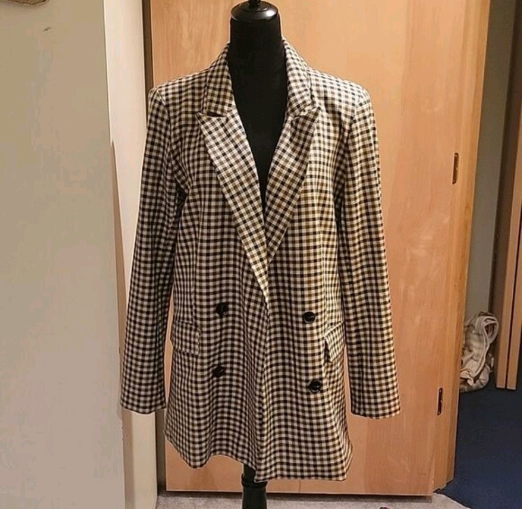 Jackets and coats checked button lined beige blac… - image 1