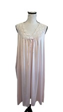Vintage Vanity Fair Pink Lace Nightgown XL Satin Long Slip Dress 1970