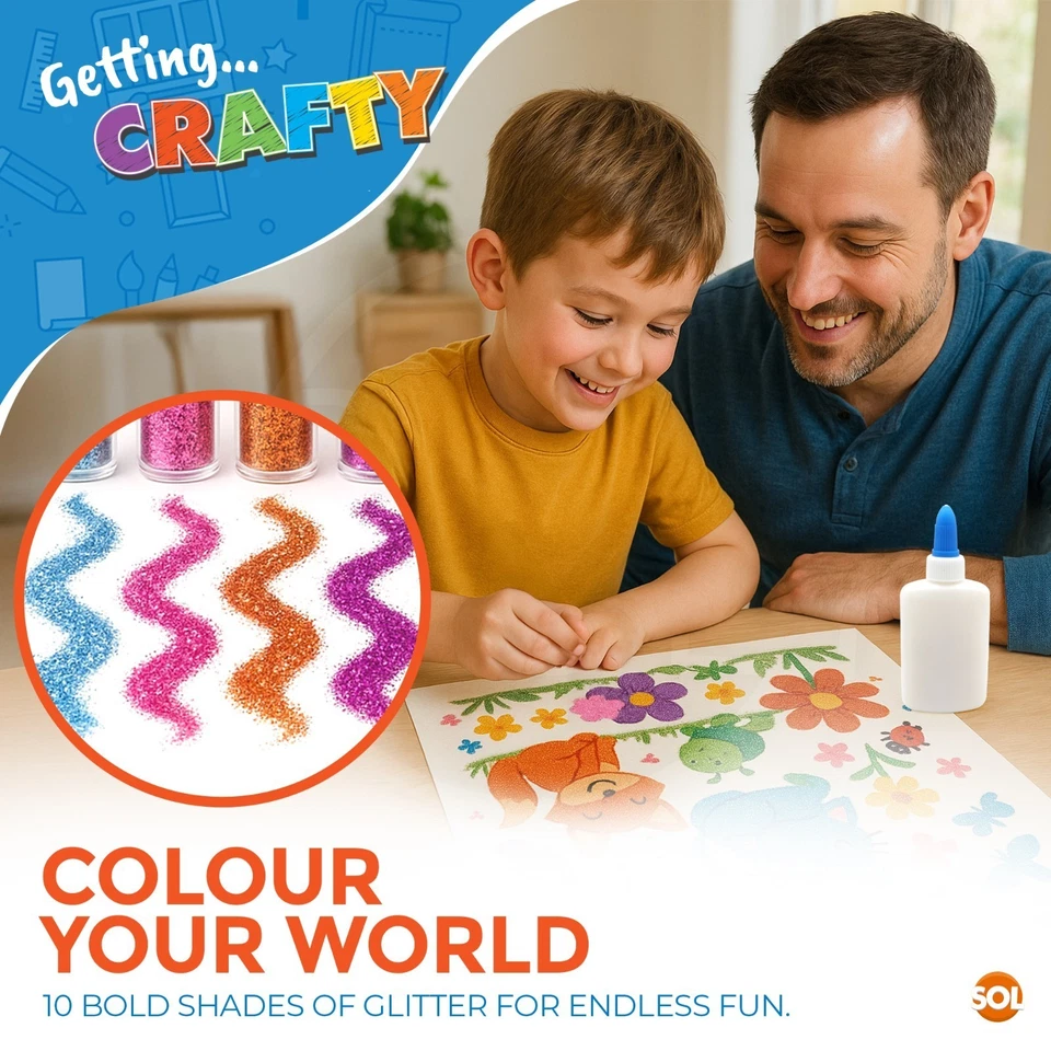 10 Assorted Colours Tubes Glitter Glue with PVA & Glue Spreader Arts Crafts Kids - Image 4 of 4