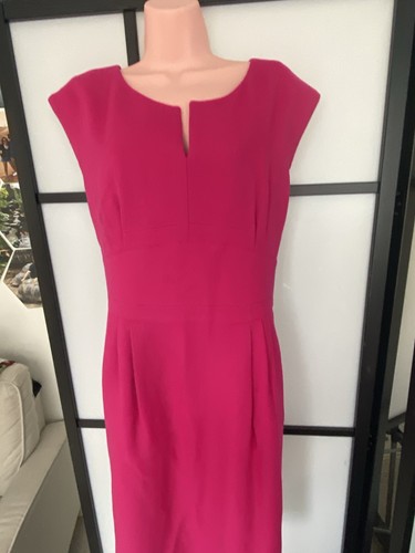 Hobbs Pink 100% Wool Short Sleeve Dress Size 16 Waist Detail With Pleating - Picture 12 of 12