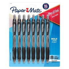 Retractable Ballpoint Pens Bold 1.4mm Point Black Ink 8 Count Pack