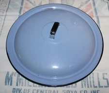 VINTAGE BLUE W/BLACK TRIM 12" ENAMELWARE STOCKPOT LID ONLY- EXCELLENT!