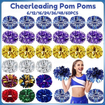 6-60 PCS Cheerleading Pom Poms Baton Handle Cheer Balls for Sport Squad Dance