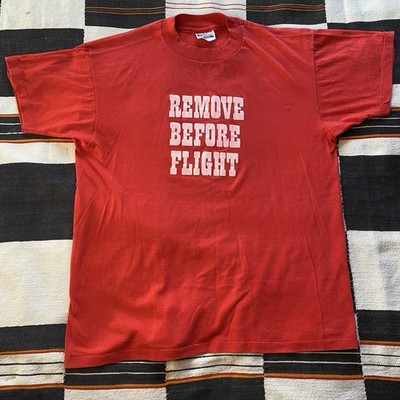 Vintage Single Stitch Hanes Red Graphic Tee Shirt.  Remove Before Flight . Large
