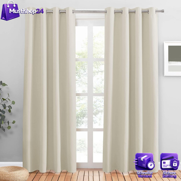Thermovorhang 2Er Set KäLteschutz Mit ÖSen H 228 X B 117 Cm Hellbeige-image