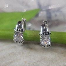 Pair of Silver Plated Small Hoop Earrings with Round CZ