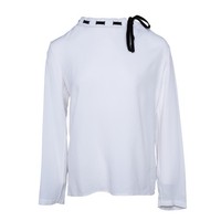 Sandro Bluse Weiß Viskose Gr. 38 Damen Langarm Knopfleiste E11535H