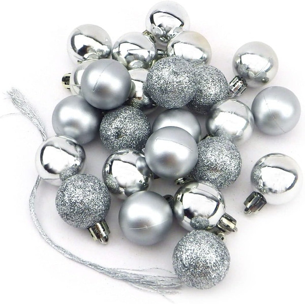 24 Kleine Mini Weihnachtskugeln Kugeln Weihnachten Baumschmuck Silber (Silber)-image