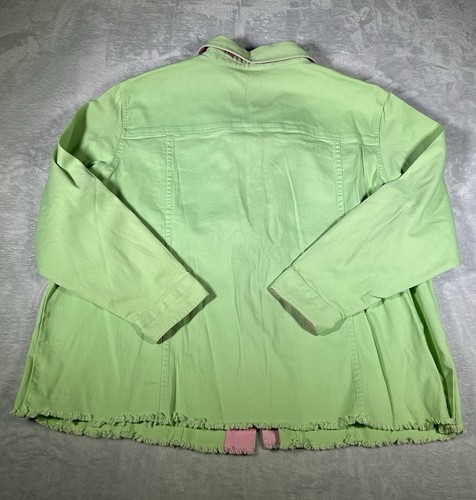 Quacker Factory Jacket Womens 2X Lime Green Denim Rhinestones Artsy Glam Cruise - Picture 15 of 16