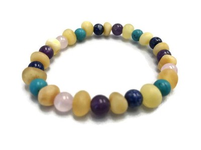 Bracelet Baltic Amber Raw Milk Turquoise Lapis Pink Amethyst