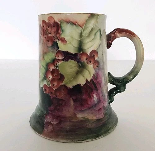 Jean Pouyat Limoges France JPL Hand Painted Mug Stein Grapes Purple Antique