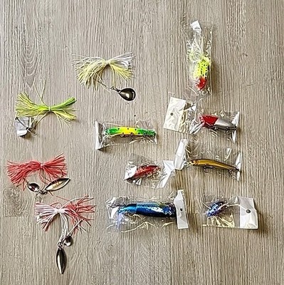 Starter Bundle of 10 Bass New Lures Assorted Colors Styles Free Mystery Gift Inc