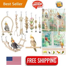 Natural Wooden Bird Toys - Multi-Functional Swing, Perch  Ladder for Parrots