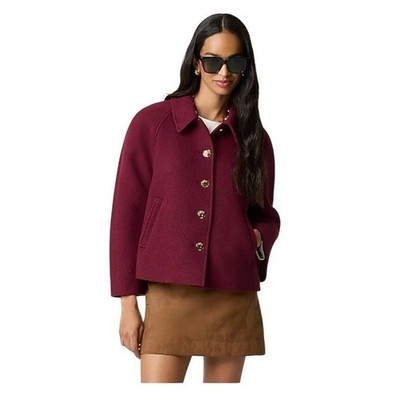 J. Crew Cropped Wool-Blend Swing Coat Capelette Vintage Burgundy L