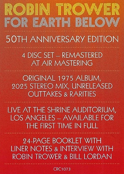 Robin Trower - For Earth Below 50th Anniversary Edition 4xCD Box Set 2025 *NEW* - Image 3 of 4