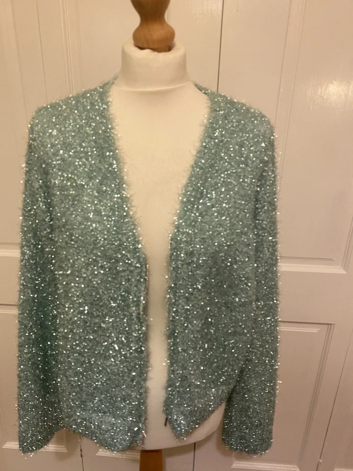 Oliver Bonas Mint Green Cardigan Zip Sparkly  Size 14 - Image 3 of 4