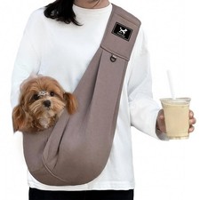 PAWPUBBY Dog Sling Carrier for Small Dogs & Cats up to 15 lbs, L, Caramel