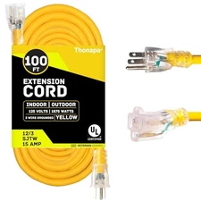 Thonapa 100 Foot Outdoor Extension Cord - 12/3 Heavy Duty Yellow Extension Cable