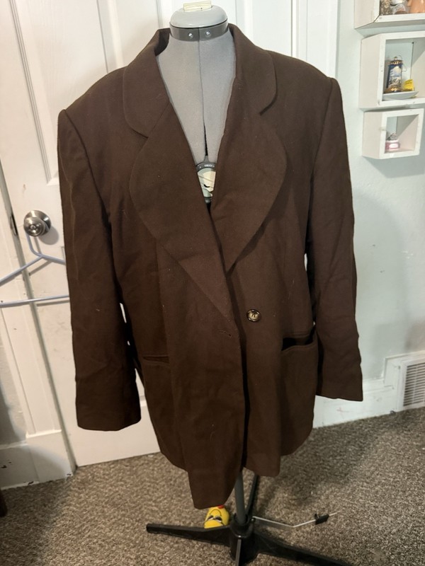 Joan Leslie Womens Brown Solid Long Overcoat 22W Button Front Pockets Wool