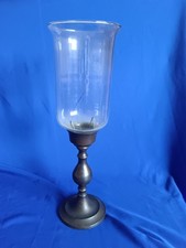 Vintage Aged Brass Hurricane Candle Holder Large Clear Glass Chimney 12.5 inch