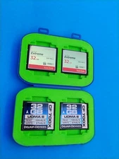 (Lot of 4) Delkin Devices 2x32GB CF700X & SanDisk 2x32GB Extreme CF Card W/Case