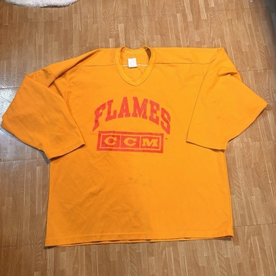 Vintage RARE Maska Air-Knit NHL Calgary Flames  Men's Yellow Jersey #18 Sz XL
