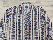 Wrangler Shirt Mens Medium Checotah Southwest Aztec Pearl Snap