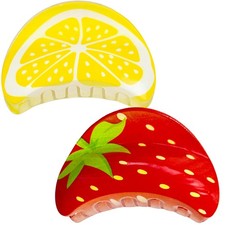 Fruit Hair Clips Women Acrylic Claw Set Strawberry Lemon 9cm Half Round