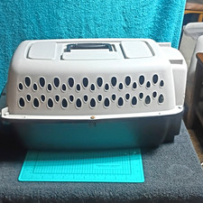 Gray Plastic Pet Carrier Bag with Front Gate Door and Carry Handle