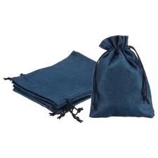 5pcs Burlap Bags with Drawstring, 5x7" Jewelry Pouches for Party Gift, Navy Blue