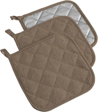 DII Basic Terry Collection Quilted 100% Cotton, Potholder, Brown 