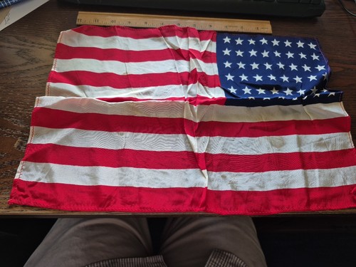 Antique USA United States 48 Star Parade SILK AMERICAN Flag small 11" x 16" - Picture 8 of 11