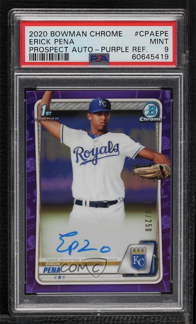 2020 Bowman Chrome Prospect Purple Refractor /250 Erick Pena PSA 9 MINT Auto 3b3