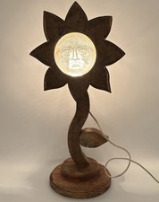 Vtg. Wood & Glass Sunflower Lamp, Table Light...