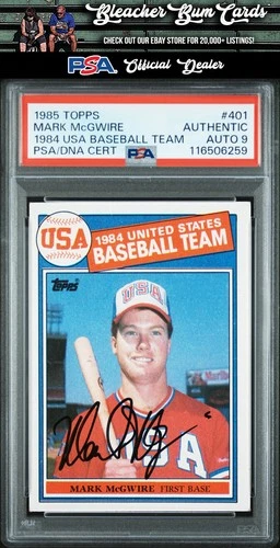 1985 Topps 401 Mark McGwire 1984 USA Baseball RC Auto PSA 9 Early Auto