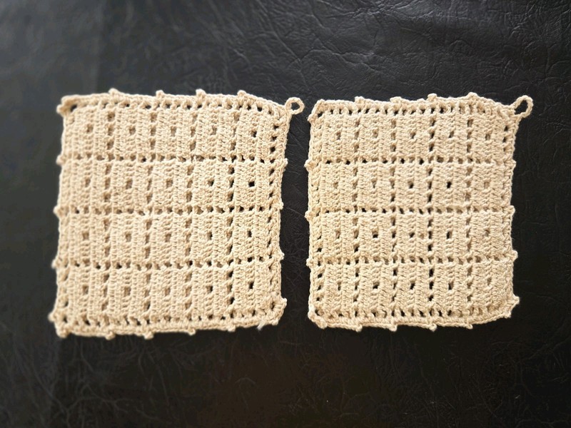 Pair of Vintage Crocheted Pot Holders Hanging Loop 6" X 6" 