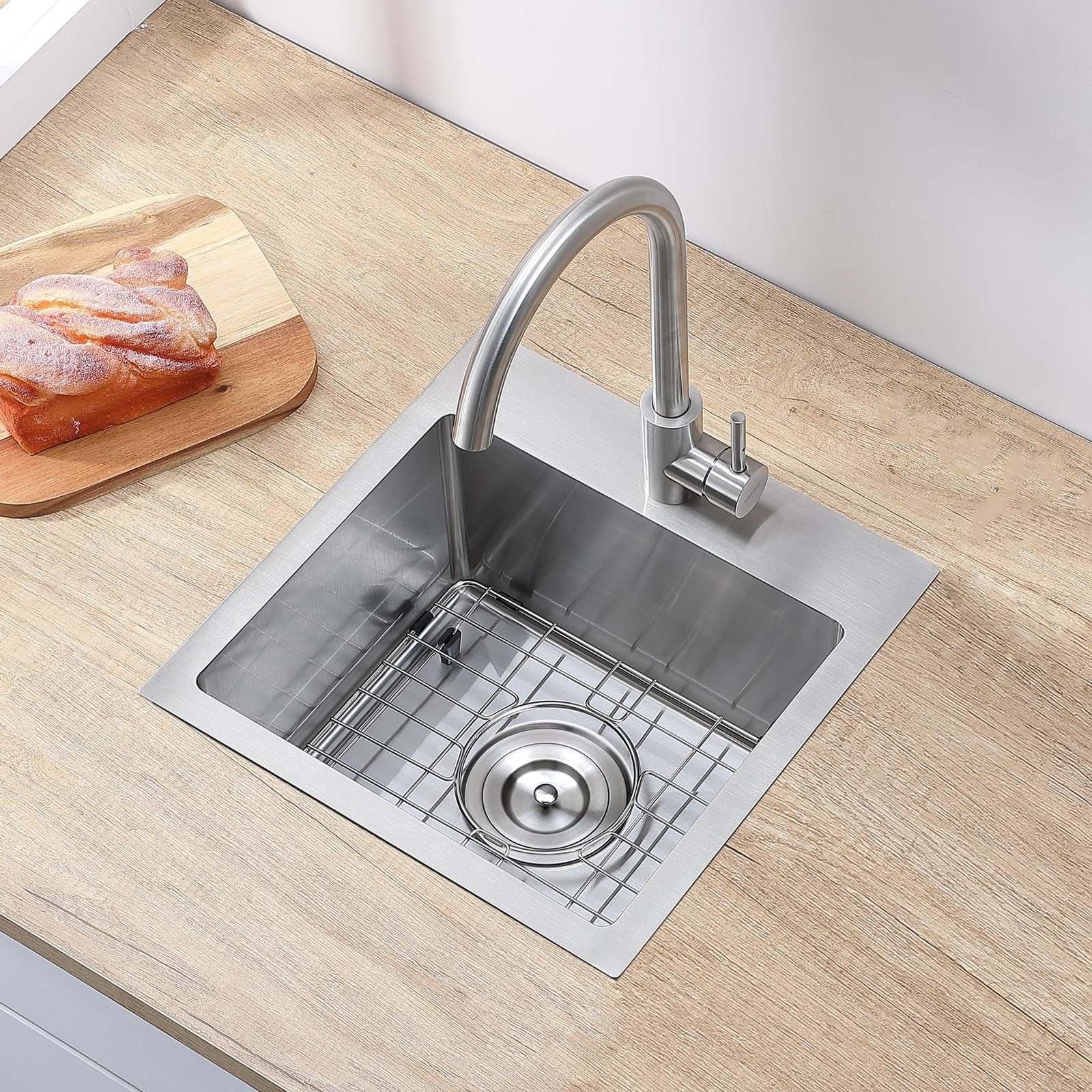 15x15 Inch Drop In Bar Sink, Topmount Single Bowl Handmade 16 Guage Stainless...