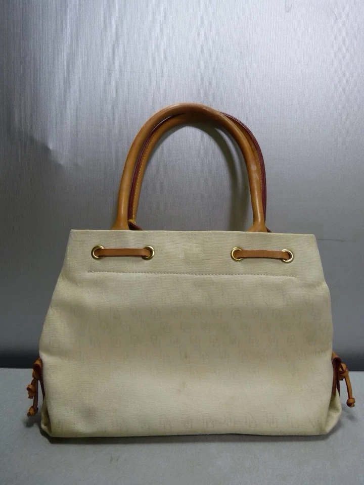 Bolso de Mano Vintage DOONEY & BOURKE Crema Logo Lona - Borde de Cuero Tostado Foto 3 de 4