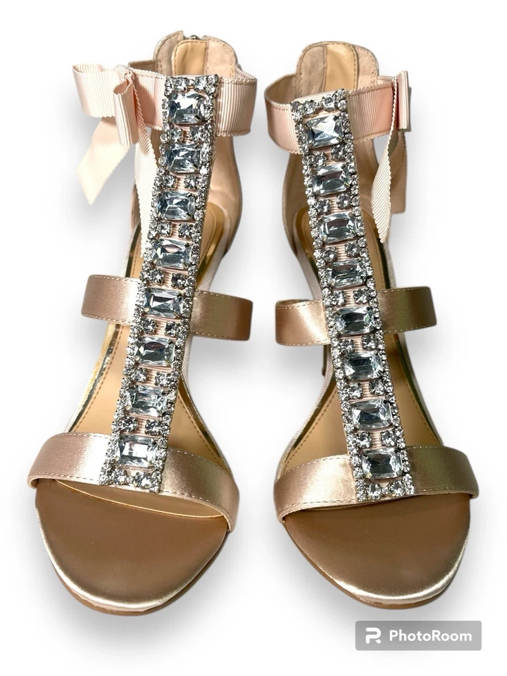 Tacones de aguja Badgley Mischka Jewel Henderson Bow adornado rosa noche 6 *LEER* Foto 3 de 4