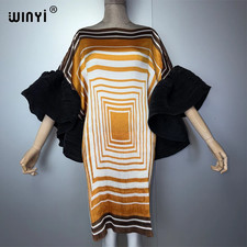 Boho Africa Pleated Slim Short Dress Elastic Casual Beach Cover up Muslim Women 