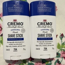 2~Cremo Cooling Formula Shave Stick Refreshing Mint Travel SizedTSA Approved HTF