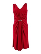 Lauren Ralph Lauren Women's Petite Crystal-Brooch Gathered Dress