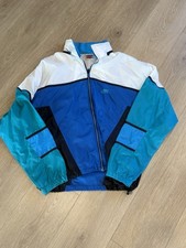 Vintage 90s Nike Blue Black White Colorblock Full Zip Windbreaker Hood Sz Medium