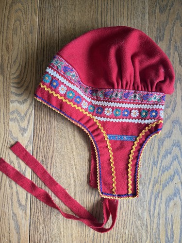 Vintage Sami Saami Lapland Child`s Felt Hat Red Ties