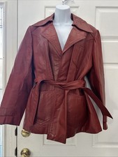Vintage 1970's Reddish Brown Leather Jacket Self Belt Boho See Measurements