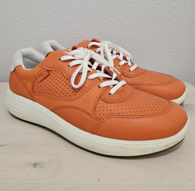 ECCO Women s Orange/White Leather Perforated Lace-Up Sneakers US 7 M