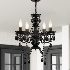 Small Crystal Chandelier Ceiling Lights Black 4-Light Fixture For Bedroom